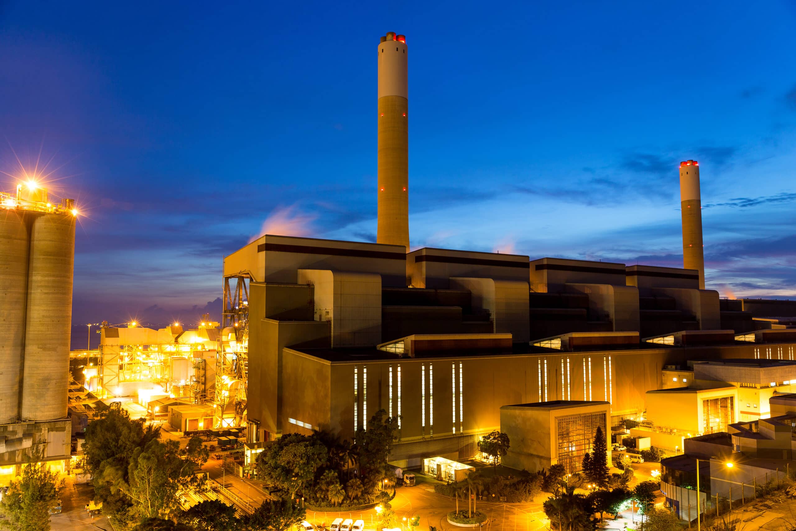 Cement plant at sunset