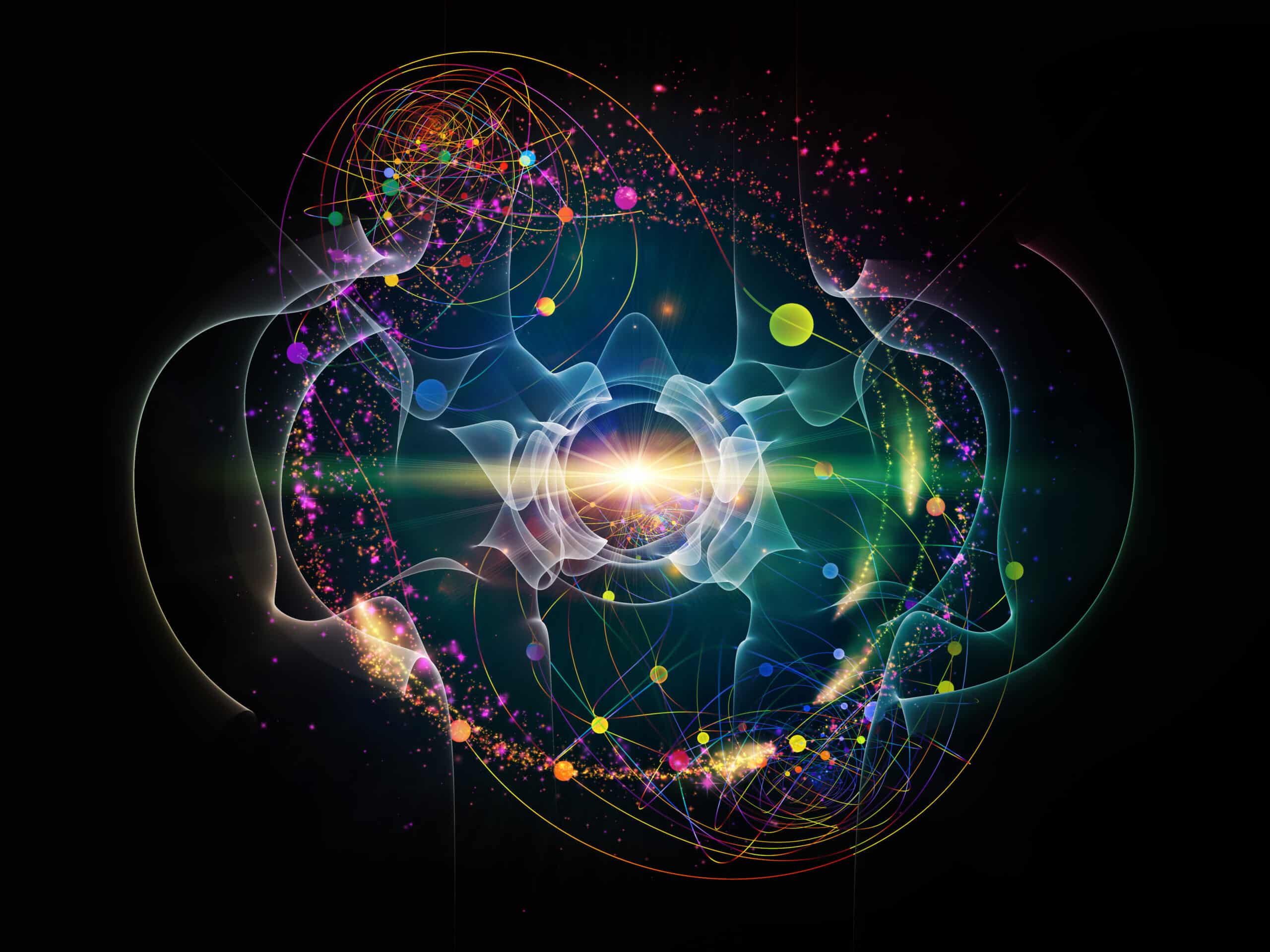 Energy of Atom Elementary Particles series. Interplay of abstract fractal forms on the subject of nuclear physics, science and graphic design.